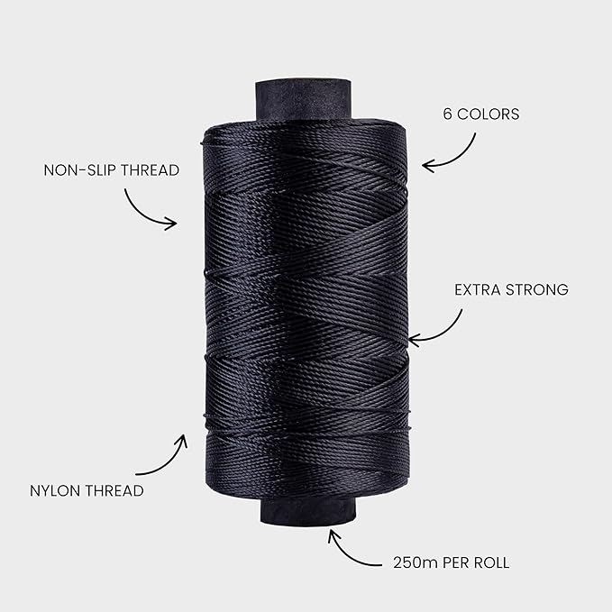 Big Kizzy Black 250m Nylon Thread for Hair Extensions, Sew in Human Hair Weft and Wigs - Non-Slip and Comfortable Hold for Hand and Machine Tied Weft