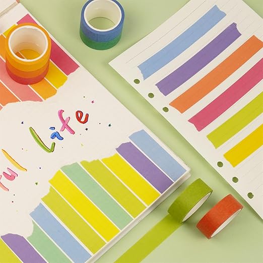 10 Rolls Washi Tape Set, Rainbow Washi Tape Colorful Masking Tape 15mm Wide, Decorative Tape for Bullet Journal, Book, Planner, Scrapbooking, DIY Arts Crafts