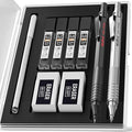 Nicpro 2 PCS Mechanical Pencils 0.5mm & 0.7 mm with Case, MP1000 Metal Artist Pencil Set with 4 Tubes HB Lead Refills, 2 Erasers, 9 Eraser Refills For Art Writing Drafting Drawing, Black & Silver