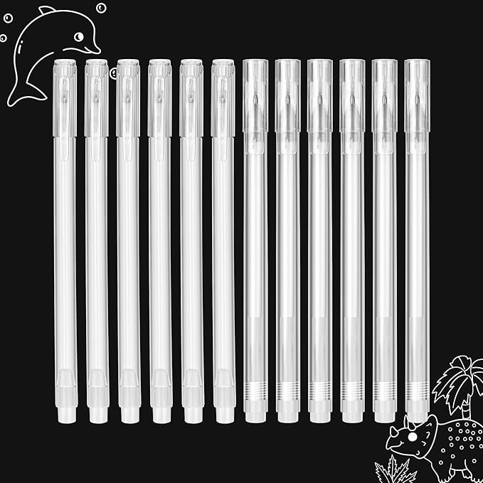 SMOOTHERPRO White Gel Pen 12 Pcs White Ink Pen Set 0.6mm 0.8mm Point Gel Pens for Black Paper Art Drawing Journaling Writing Sketching(SA68-6)