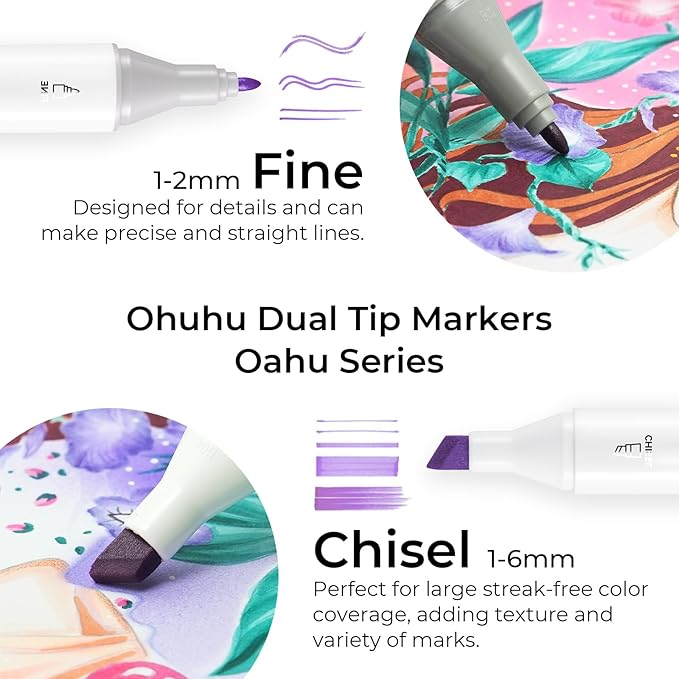 Ohuhu Alcohol Markers 320 Colors - Chisel & Fine Double Tipped Art Markers for Artists Adults Coloring Drawing Sketching Illustration - Refillable - AP Certificated
