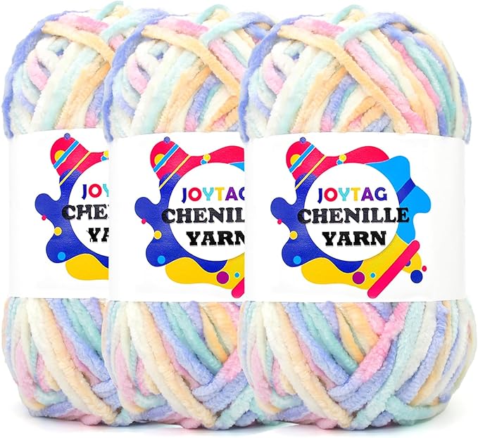 Velvet Chenille Yarn for Crocheting Macaron Velvet Fluffy Plush Thick Bulky Chunky Chenille Soft Baby Blanket Yarn for Crocheting Hand Knitting 3 * 100g-Macaron