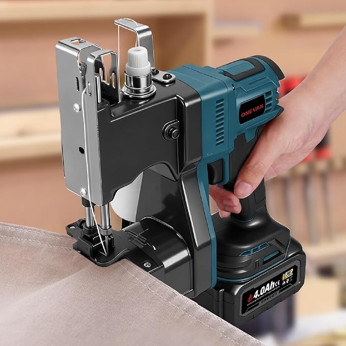 Cordless Bag Closing Machine with 2x4.0A Batteries, Brushless Motor, Battery Bag Sewing Machine Portable Bag Closer Stitcher Packing Machine for Feed Sacks, Rice Bags, Burlap Sack, Blue