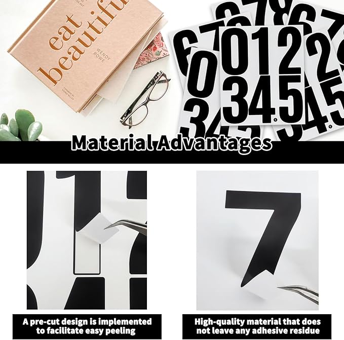 12 Sheets Large Capital Number Stickers,Waterproof & Self Adhesive Alphabet Sticker for Mailbox, Garden, Vehicles，Classroom - Black