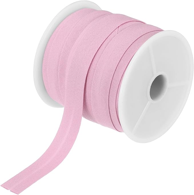MECCANIXITY 1/2 Inch Single Fold Bias Tape Cotton Continuous Bulk Bias Tape for Sewing,Seaming Quilting Hemming Binding Crafts (Pink 25 Yards)