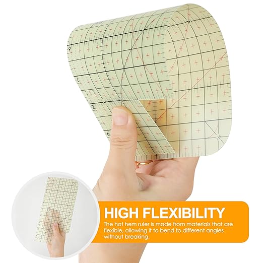 Thin Hot Hem Ruler Rounded Corner Ironing Ruler for Pocket All-in-one Ruler for Sewing Quilting Heat Resistant Non-Slip Hot Ruler Efficient Precise Sewing Tool Seam Guide 10X5inch