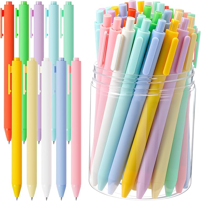 Crtiin 50 Pcs Gel Ink Pens Bulk, Black Ink 0.5mm Fine Point Retractable Pen Smooth Writing Office Supplies for Teacher Server Nurse Christmas Charity Donation Valentine (Macaron)