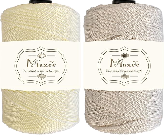 Maxee Premium Polyester Macrame Cord 3 mm × 218 yd (2 Pack),3mm 100% Polypropylene Macrame Cord,Ideal for Crochet, Wall Hangers, Bags, Rugs & DIY Crafts