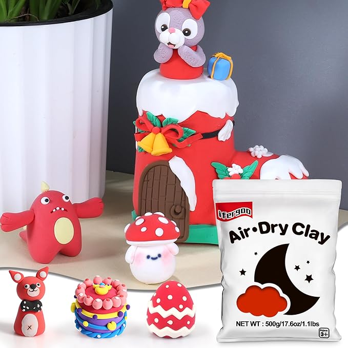 Ifergoo Red Air Dry Modeling Clay- Moldable Cosplay, Air Dry, Squishy Molding Clay for Adult Arts & Craft Project, Fake Bake, Slime Supplies, 1.1LBS/500G