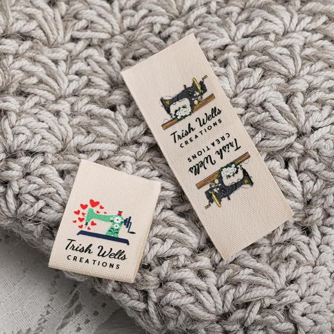 callie Personalized Sewing Labels for Handmade Items, Custom Name on Made with Love Cotton Tags for Crocheting, Branding, Crafts, Knitting 50-200 PCS (10 Pattern Options)