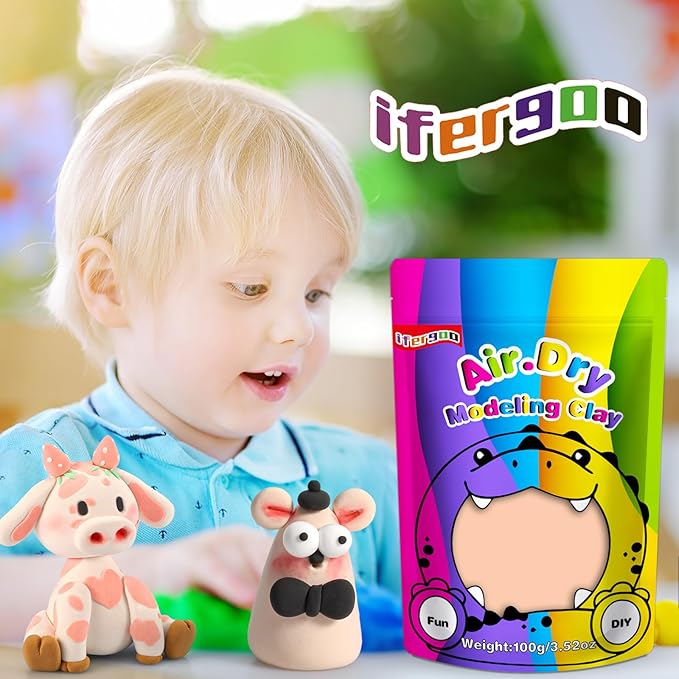 iFergoo Skin Air Dry Clay, DIY Creative Modeling Clay for Kids, Super Light Magic Clay for Kids Age 3-12, Safe & Non-Toxic, Molding Clay for Sculpting (Skin/100g, 100g/3.5oz)