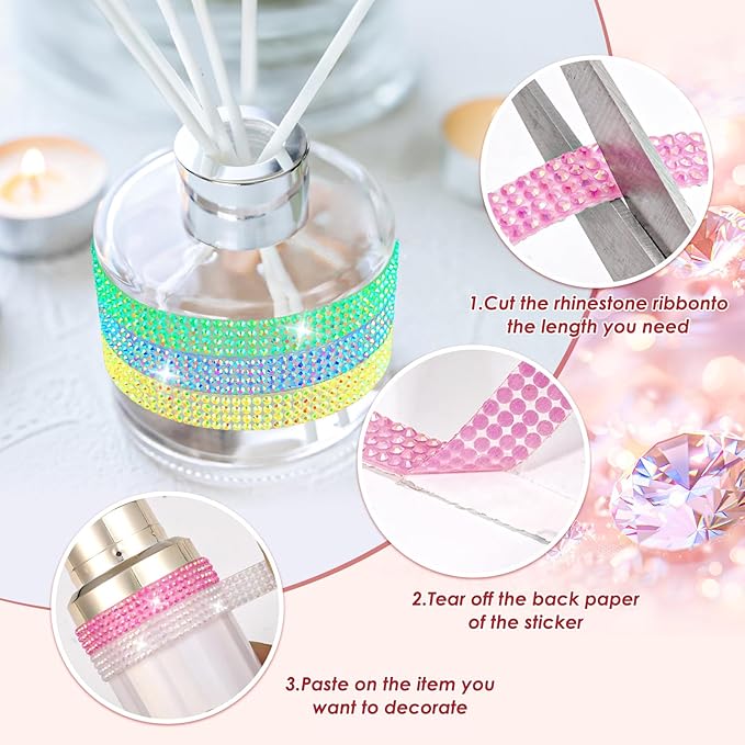 Bedazzling Strips, 10-Yard Rhinestone Strips for DIY Craft, Rhinestones for Crafting, 10-Rolls Rhinestone Ribbon Self Adhesive