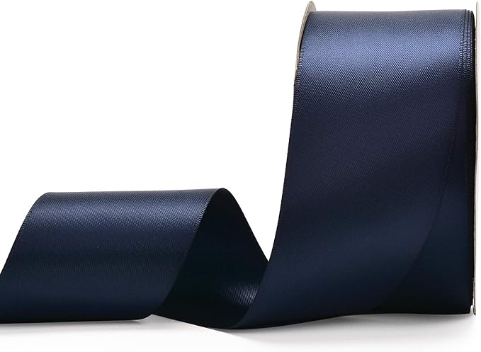 YAMA Navy Blue Double Face Satin Ribbon - 2 Inch 25 Yards for Gift Wrapping Ribbons Roll, Navy