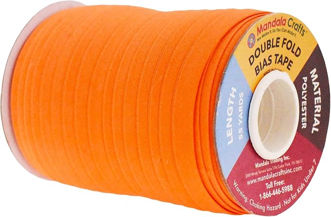 Mandala Crafts 55 Yards 1/2 Inch Orange Double Fold Bias Tape for Sewing - Bias Binding Tape for Quilting Binding, Hemming, Seam, and Fabric Piping