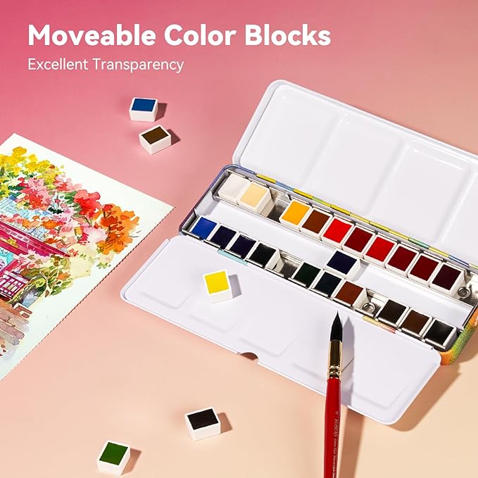 Paul Rubens Watercolor Paint Set, 24 Colors Solid Watercolor Paint, Easy To Blend And Diffuse Watercolor Palette, Compact And Portable Travel Watercolor Set Suitable For Beginners And Professionals