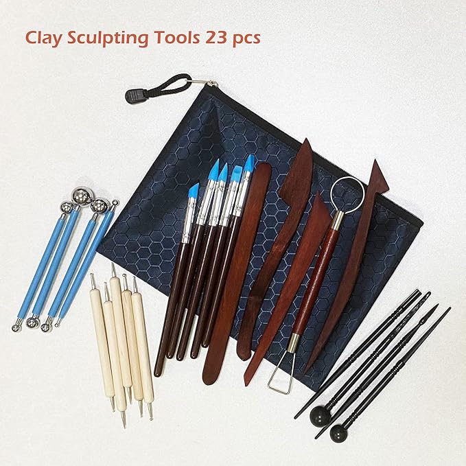 JOAWSOMEJOAWSOME Natural Air-Dry Clay Kaolin, Non-Toxic All-Purpose Compound 10LBs with 23 Pcs Pottery Tools Clay Sculpting Tool Set, All-Purpose Modeling Clay(White & Tools)