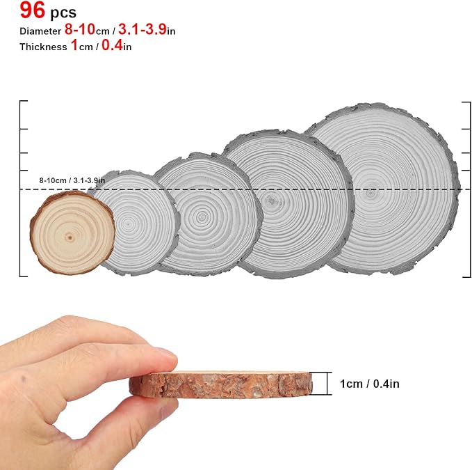 96 PCS Unfinished Wood Slices for Centerpieces, 3.15-4 Inch Natural Wood Slices with Tree Bark Pine and Wood Rounds Discs for DIY Crafts, Centerpieces, Art & Decor