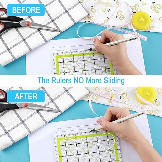 Transparent Soft Ruler Grips, 34 PCS (10 Large & 24 Small) Strong Adhesive Non-Slip Grips for Sewing Rulers Quilting Templates (Clear, 1 Pack)