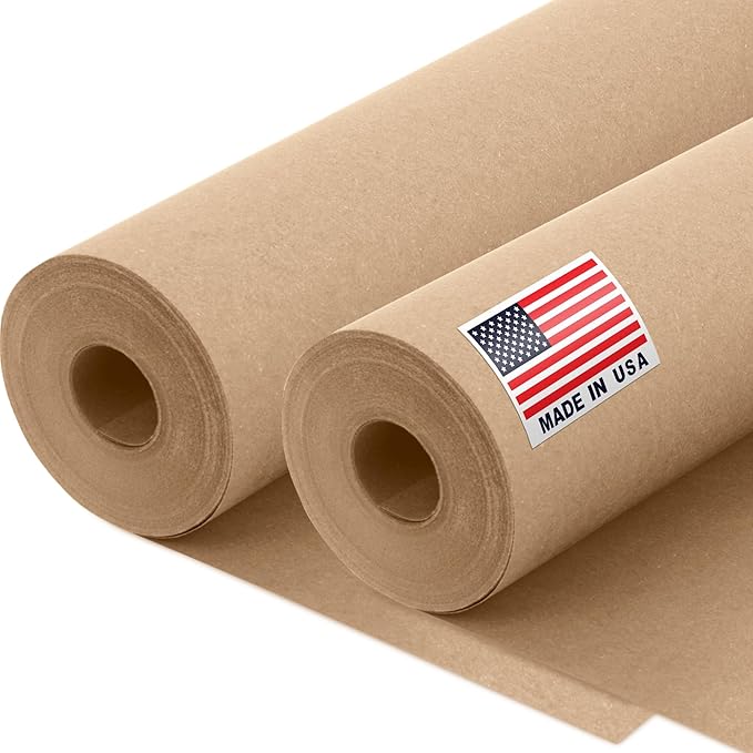 12" x 1200" (100 ft) Brown Kraft Paper Roll - Value Pack of 2, 45 lbs Thickness, Made in USA - Odorless, Non-Toxic, Safe for Kids - School, Bulletin Board Paper