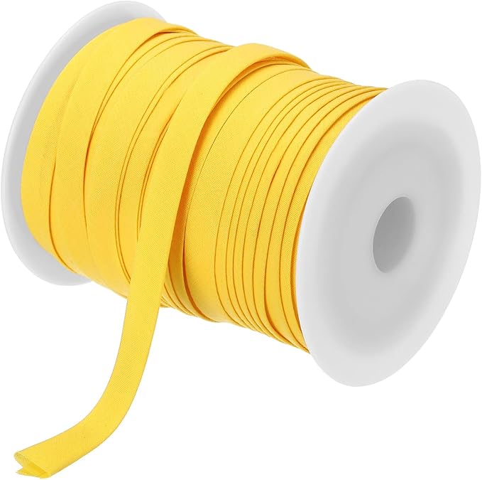 MECCANIXITY 2/5 Inch Double Fold Bias Tape Polyester Continuous Bulk Bias Tape for Sewing,Seaming Quilting Hemming Binding Crafts (Yellow 55 Yards)