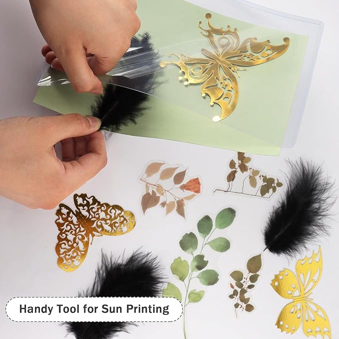 60 Sheets Sun Print Paper Cyanotype Paper Kit, A5 Sun Art Papers With 1 Plastic Tool for Printing, Light Sensitive Solar Photography Papers for Kids DIY Crafts (5.8x 8.3 inch)