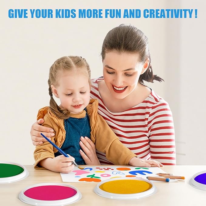 7 Inch Large Ink Pad for Kids Washable | Washable Stamp Pads for Classroom Stamps, Scrapbook Supplies Kit & Fabric Crafts (4 Colors-Red, Yellow, Blue, Green)