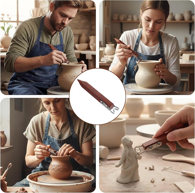 Polymer Clay Tools, Pottery Trimming Tool for Clay Ceramics Bottom Foot, Stainless Steel Pottery Trimming Tools for Potter with Red Sandalwood Handle, for Bowl, Cup & Vase Base Trimmings (S)