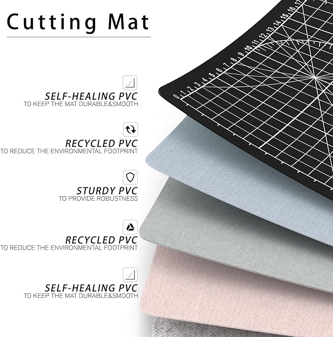 DIYSELF Cutting Mat 9in×12in, Cutting Mats for Crafts, Self Healing Cutting Mats A4, Fabric Cutting Mat Double Side for Sewing, Quilting, Rotating Craft Mat for Desktop