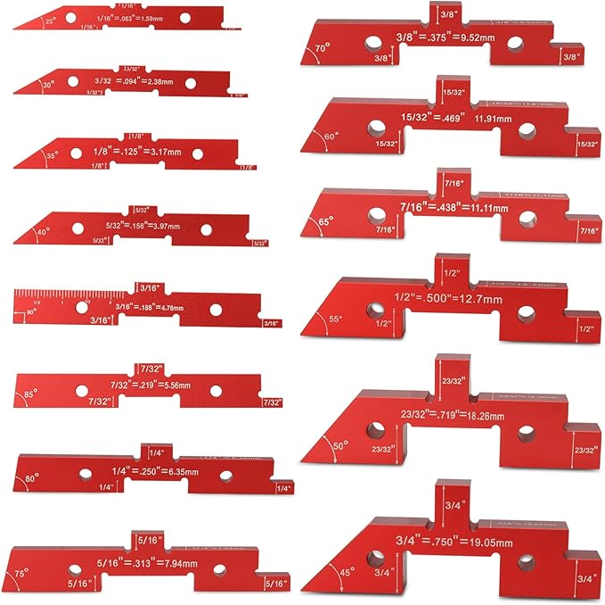 Setup Blocks Woodworking 14Pcs Aluminum Setup Bars with Case Setup Blocks Height Gauge Set Table Setup Blocks for Woodworking Tools Router Table Saw Height Depth Angle Fence Alignment Gauge Set