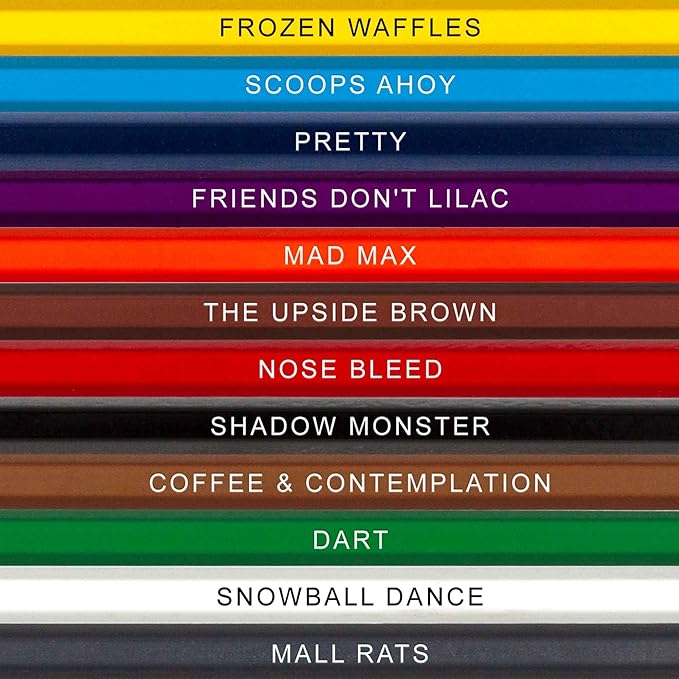 Stranger Colors Colored Pencils - 12 Stranger-Inspired Parody Pencil set with Clever Foil-Stamped Names, Soft Core Colored Pencils for Drawing, Adult Coloring Books & Journals