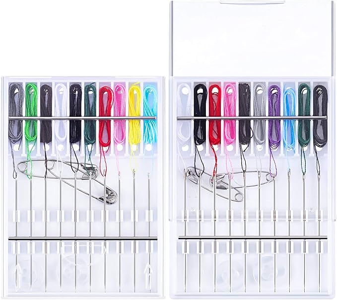 Hestya 2 Boxes (20 Pcs) Pre Threaded Needles for Hand Sewing Needles and Thread Box Quick Sewing Kit Prethreaded Kits(Mixed Color)