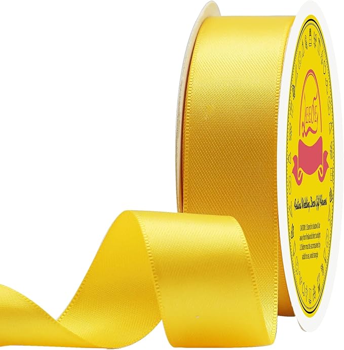 Double Face Maize Yellow Satin Ribbon 7/8 inch X 25 Yards Polyester Maize Yellow Ribbon for Gift Wrapping Very Suitable for Weddings Party Invitation Decorations and More