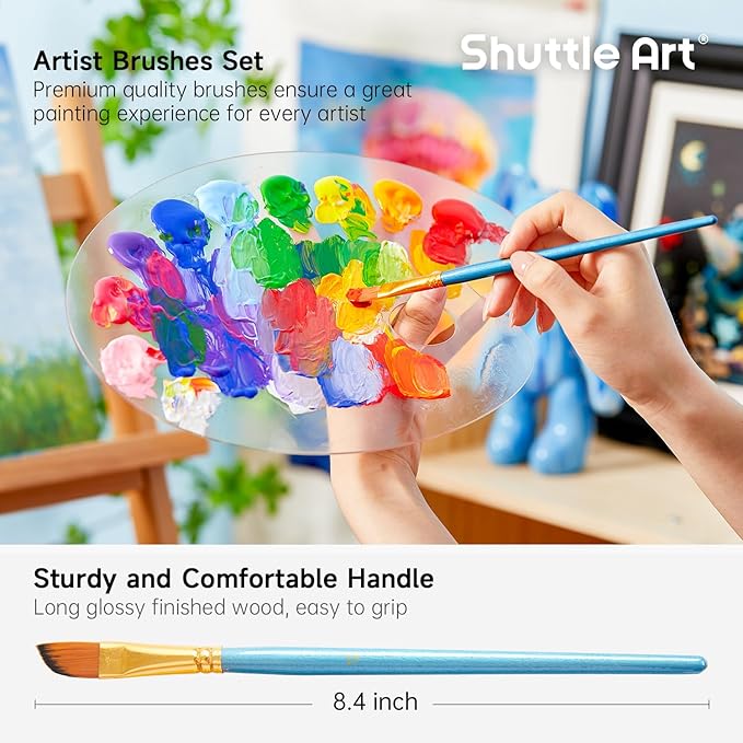 Shuttle Art 12 PCS Paint Brush Set with Case, Assorted Shapes & Sizes for Acrylic, Watercolor, Oil, and Gouache, Perfect Artist Brushes for Kids, Beginners, and Professionals, Ideal for Home or Travel