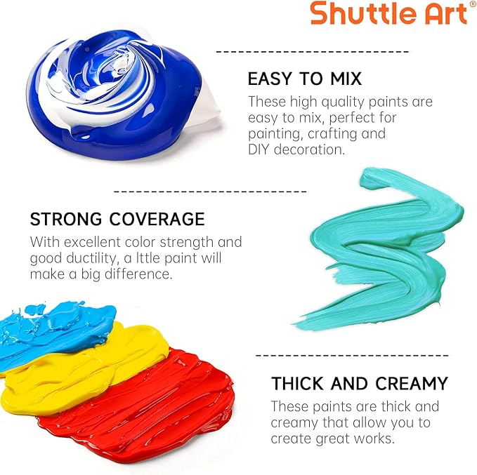 Shuttle Art 15 Colors Acrylic Paint Set, 33.8oz/1000ml Large Capacity Pump Bottles, Rich Pigments, High Coverage Paint, Fast Drying, Non-Toxic, for Canvas Wood Ceramic Rock Painting & DIY Crafts