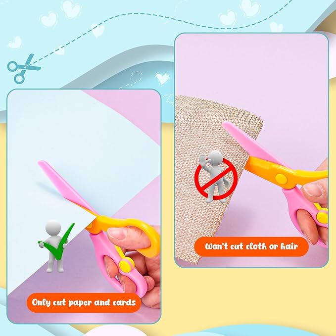 LOVESTOWN Toddler Safety Scissors, 4 PCS Blunt Tip Scissor Preschool Training Art Supplies for Kids, Anti-Pinch Design, Child Hand Eye Coordination Development, Playdough Tools Crafts Essentials