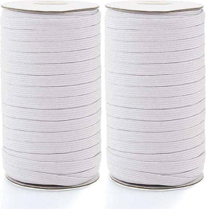 160 Yards Elastic Band 1/4 inch Wide White Elastic Strap High Elastic Cord for Sewing Waistband and Pants Waist, 2 Rolls, 80 Yards/Roll