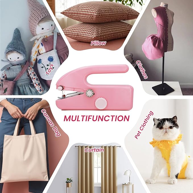 Handheld Sewing Machine for Beginners, Portable Mini Sewing Machine with Two Speed Modes, Easy to Operate and Fast Stitch Suitable for Clothes, Fabrics and Quick Home Repairs (Pink)