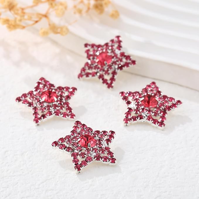 4Pcs Rhinestone Buttons Crystal Embellishments for Clothing Jewelry Making DIY Decoration Bottons for Sewing Crafts Wedding Bridal (Reddish Brown)