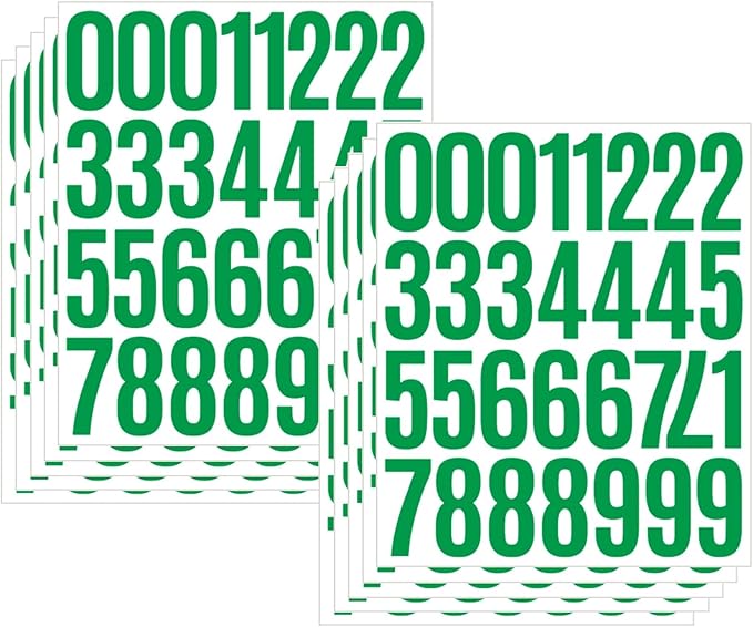 10 Sheets Vinyl Mailbox Number Stickers - Self-Adhesive Address Labels for Cars, House Doors, Windows & Metal Mailboxes (Green, 2 inch)