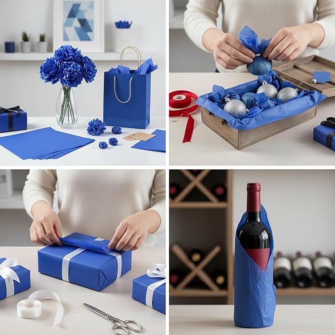 Qilery 500 Sheets Royal Blue Tissue Paper Bulk for Gift Bags 15 x 20 Inch Acid Free Packaging Wrapping Paper Sheets for Winter Eid al-Fitr Ramadan Decor DIY Crafts, Birthday Party, Shipping Packing