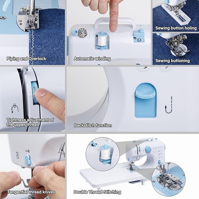 Sewing Machine for Beginners with Extension Table Portable Mini Sewing Machines Kit Supplies 12 Built-in Stitches with Needles Assorted Thread Kit Starter Kit Easiest for Adult and Kids