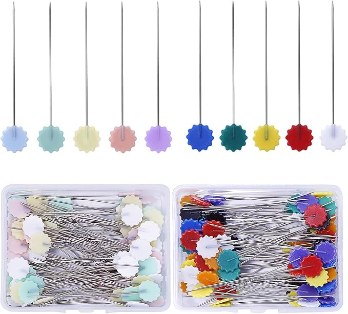 200Pcs Sewing Pins,Flat Head Steel Wire Straight Pins,Flower Head Sewing Pins for Fabric,2 inch Long Quilting Pins with Storage Box,for Sewing DIY Projects Dressmaker Jewelry Decor