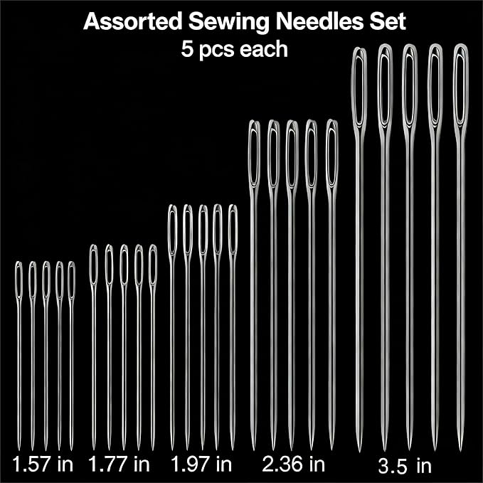 44PCS Big Eye Steel Sewing Needle Kit, Professional Stainless Steel Hand Sewing & Repair Tool Set with Threader, Thimble, and Storage Box for Home, Tailor & DIY Crafts (43Pcs)