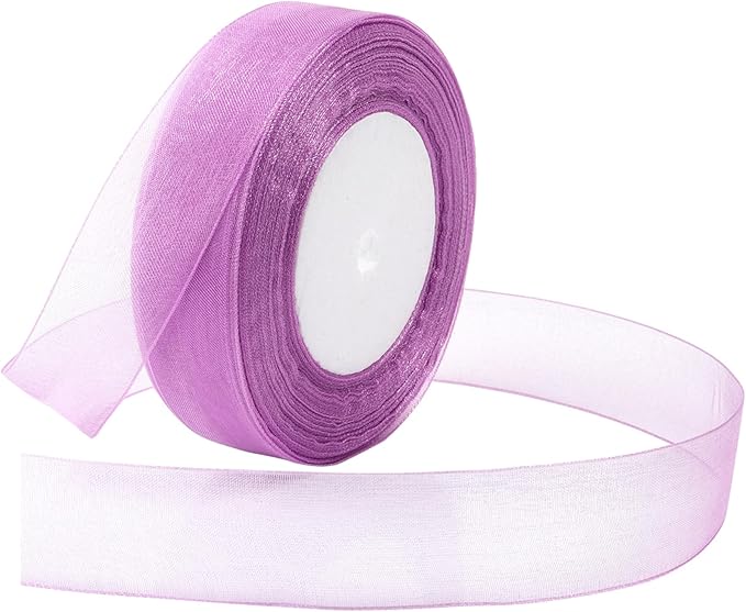 Light Purple Ribbon for Gift Wrapping 1 inch Sheer Organza Ribbon for Flower Bouquet Tulle Thin Chiffon Ribbons for Wedding Invitations Presents Decorations Crafts 50 Yards