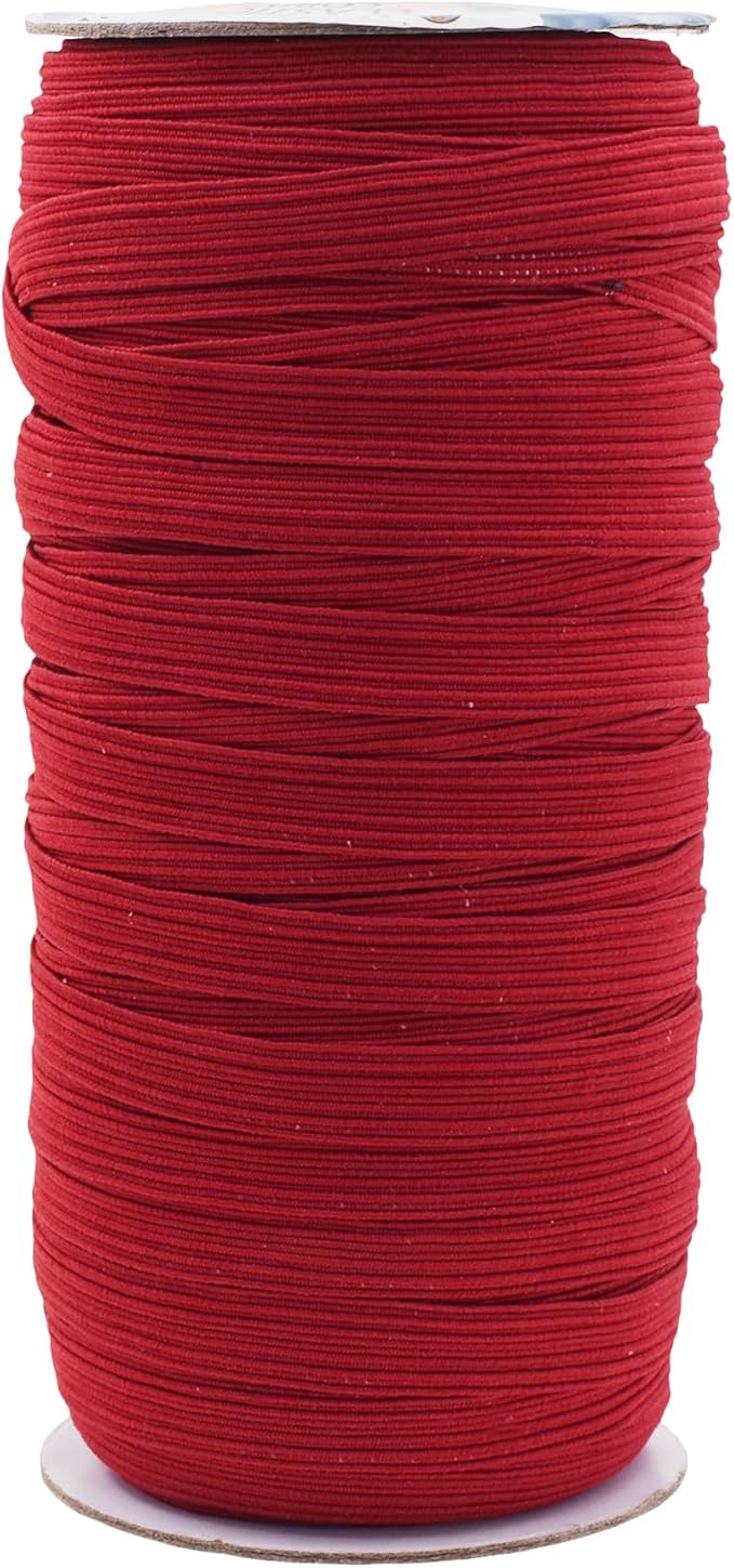 Mandala Crafts 10mm 50 Yds Roll of Burgundy Elastic Bands for Sewing - 3/8 Flat Elastics Cord - 3 8 Inch Braided Stretch Straps for Crafting