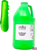 milo Fluorescent Green Neon Acrylic Paint | 64 oz Bottle Half Gallon | Glows UV in Black Light | Non-Toxic Made in USA | Bulk Art Paint for Party, Student, Classroom, Artist
