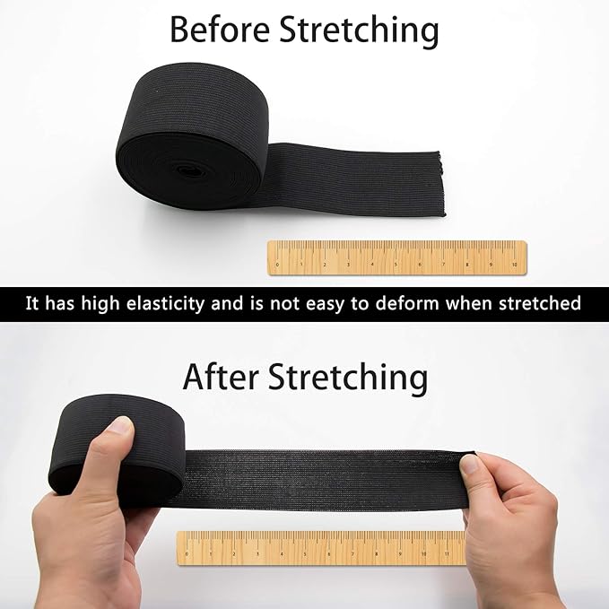 2 Inch Elastic Band for Sewing, Crafts, DIY, High Elasticity, (White 11Yards, Black 11 Yard)