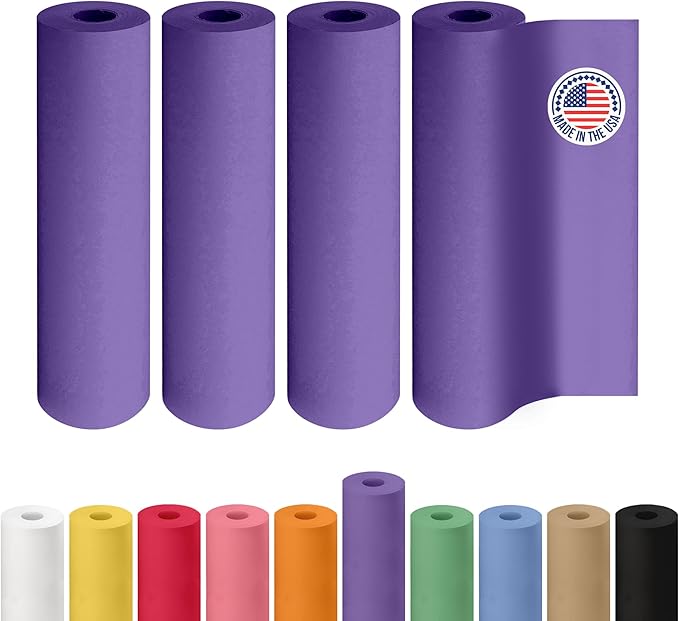 12" x 1200" (100 feet) Purple Kraft Paper Roll, Pack of 4 - USA-Made Quality Craft Paper for Gift Wrapping, Kids Arts & Crafts, School Projects - 100% Recycled Natural, 50lb Thickness by IDL Packaging