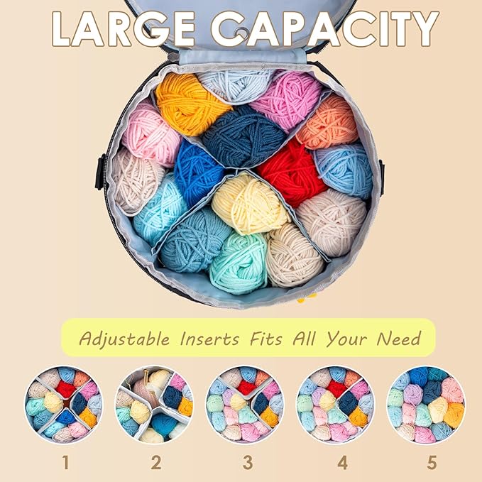 Yarn Bag Organizer, Expandable Knitting Bag Storage Crochet Bag, Portable Yarn Storage Tote Bags Organizer for Crocheting Accessories Yarn Holder for Crochet Lovers with Case, White