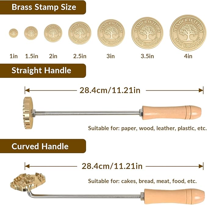 Custom Branding Iron,Personalized Logo Metal Stamp for Wood Burning, Leather,Cake & Meat, Flame Heated Handheld Tool for Woodworking, BBQ, Wedding & Personalized Christmas Gifts & Handcraft